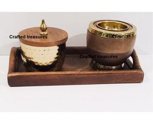 Vintage Style <b>bakhoor</b> Burner Brass Inlay Wooden Storage Box Mubakhar & Candle Holder Crafted Treasures Home Decor At Best Price - Product Image 2