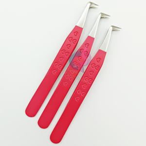 <b>High</b> Quality Custom Logo 90 Degree <b>Boot</b> Volume Tweezers Red Sustainable Stainless Steel Eyelash Extension Fiber Tip Tweezers - Product Image 5