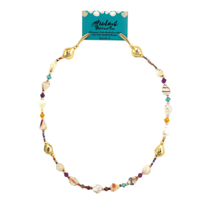 Trendy Gold Plated Beaded <b>Necklace</b> with Vibrant <b>Beads</b> and Unique Shell Accents for Resale - Product Image 2