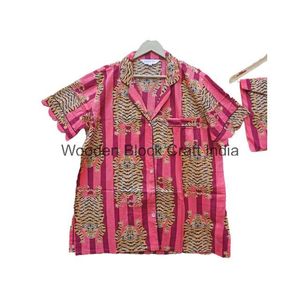 Hermosa tendencia India hecha a mano algodón Kangura pijama conjunto bloque de mano impreso Vintage corto ropa de noche para otoño 100% algodón - Product Image 6