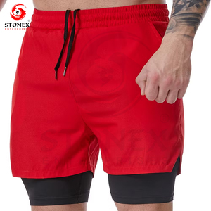 Short de gym double couche à séchage rapide pour hommes avec poche Short de sport de compression pour hommes pour l'entraînement. - Product Image 3