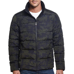 Customized Hooded Front Lightweight Blue Men's High Quality Windproof Winter Puffer <b>Jacket</b> with Stand Collar Canvas Fabric - Product Image 2