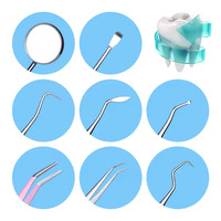 SET 8 Alat Pembersih Mulut Dokter Gigi Warna Pink, Termasuk Cermin Mulut, Pinset, Probe Ganda, Pencungkil, Skaler, Bahan Stainless Steel
