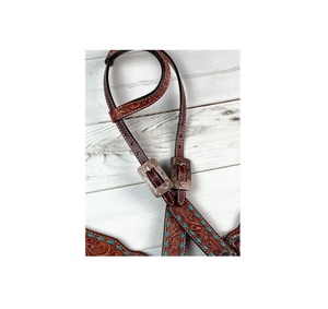 Vente chaude en cuir de qualité supérieure marron Headstall et collier de poitrine Tack Set avec des accessoires d'équitation de conception usinée florale - Product Image 2