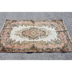 พรมขนแกะตุรกี6.5ft วินเทจสีเบจและชมพูผ้าทอลายเรียบสำหรับตกแต่งห้องนั่งเล่นพร้อมแผ่นรองยาง - Product Image 4