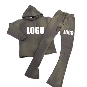 Chándal para hombre con logotipo personalizado, lavado con ácido, Vintage, con bordado, pesado, 500 GSM, Premium, cremallera, Sudadera con capucha, pantalones de chándal de invierno - Product Image 2