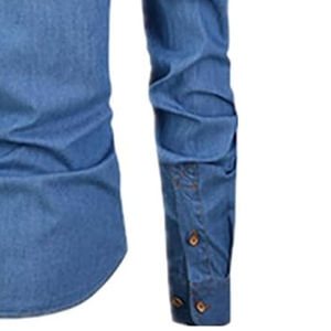 Camisa de mezclilla suave para hombre con bolsillo frontal Camisa de mezclilla de moda para hombre con detalle de cuello Camisa de mezclilla hecha a mano Premium - Product Image 4