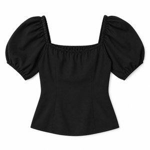 Camiseta de Mujer con Hombros Descubiertos, Cuello Cuadrado y Mangas Abullonadas, Tejido de Poliéster/Algodón, Estilo Prairie Chic, OEM ODM Personalizado - Product Image 2