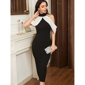 Jane's Women's Solid Two-Tone Imported Crepe <b>Maxi</b> <b>Dress</b> O-Neck Elegant Wing Detail Spreading Shoulders <b>Flutter</b> <b>Sleeve</b> A-Line - Product Image 2