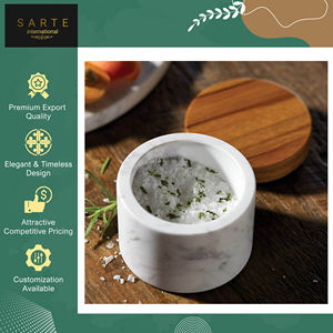 Boîte à sel et à poivre en marbre au design moderne et écologique, couvercle en bois d'acacia, accessoire de cuisine de luxe fait à la main, vente chaude - Product Image 5