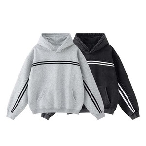 Suéter lavado con ácido Unisex Diseño a rayas de alta calidad Sudadera con capucha de lana Patrón impreso Característica antiarrugas de invierno para hombres y mujeres - Product Image 1