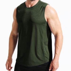 Débardeur de sport pour homme en polyester/coton 180g de haute qualité, col rond, sans manches, couleur unie, anti-boulochage, personnalisable - Product Image 3