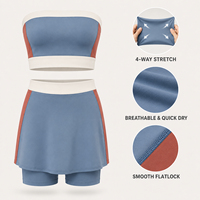 Set Baju Olahraga Wanita Custom Warna-Warni, Atasan Tube Top, Rok Pendek, Bahan Stretch, Pakaian Fitness, Yoga, Tenis, Buatan Cina, Pengiriman 7 Hari