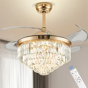 42-дюймовый Современный хрустальный потолочный вентилятор с регулируемой яркостью люстры со светодиодными лампами Выдвижная Люстра Потолочный вентилятор для гостиной спальни
