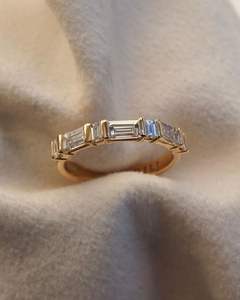 Half Eternity Baguette Moissanite Wedding Band 1.00 Ctw Baguette Cut Engagement <b>Ring</b> Yellow <b>Gold</b> Diamond Bridle Steel Jewelry - Product Image 2