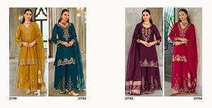 Hermoso conjunto Kurti de 3 piezas de seda Premium con mano y bordado perfecto para todas las ocasiones - Product Image 5