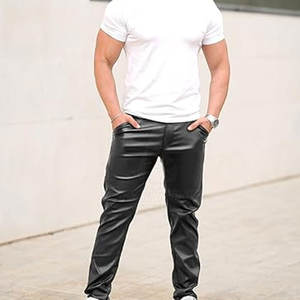 กางเกงหนังแกะนุ่มเบาสบายสำหรับผู้ชาย ดีไซน์ล่าสุด พร้อมบริการสกรีนโลโก้ตามสั่ง ทรงตรง เอวกลาง รับผลิตแบบ OEM - Product Image 5