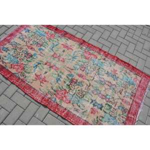 Alfombra turca Vintage de 3,2x6,1 pies, lana roja y Beige, diseño de retazos de área grande para pasillo, dormitorio, habitación de noche de látex rectangular - Product Image 4