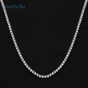 Gran oferta, cadena de tenis de diamante de moissanita de 3mm chapada en oro blanco de plata 925 y 14K de alta calidad para hombres, collares Premium - Product Image 3