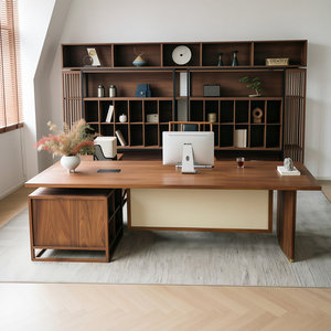 Warm Brown Ash Beechwood <b>Walnut</b> Veneer Rectangular Executive Desk with Reinforced Frame 1-Year Warranty - Product Image 2
