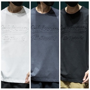 Logo en relief coupe décontractée personnalisé respirant 100% coton T-Shirt hommes ample col rond épaule tombante grande taille col rond conception - Product Image 2