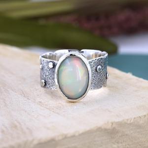 แหวนโอปอลเอธิโอเปียธรรมชาติสำหรับเขาเครื่องประดับเงินสเตอร์ลิงเครื่องประดับหินวันเกิดแหวนเล็กๆออกแบบให้เป็นของขวัญวงแหวนพื้นผิว - Product Image 2