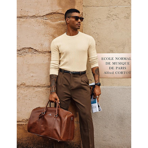 Pull à col rond pour homme en coton biologique 100% respirant, anti-froissement, séchage rapide, hiver, OEM personnalisé, tricot uni 12GG - Product Image 3