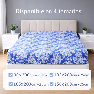 Cubrecolchón Estampado Azul con Cierre en 'L' Antideslizante, Lavable a Máquina, Protector para Colchones de hasta 25 cm de Altura - Product Image 5
