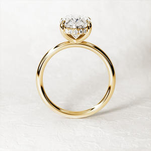 Bague solitaire élégante en forme d'ovale avec halo caché, or jaune massif, diamant de laboratoire certifié VVS, bijoux en gros pour elle - Product Image 3