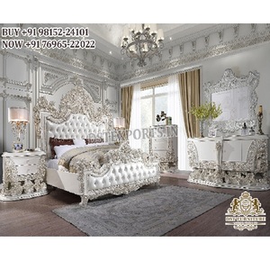 Ensemble de meubles de chambre à coucher victorien blanc de luxe, 5 pièces, en teck, taille Queen - Product Image 1
