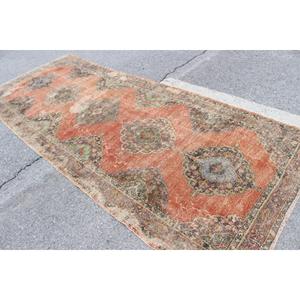 Tapis vintage, tapis turc 5x12,5 pieds, tapis en laine rouge à motifs floraux - Product Image 4