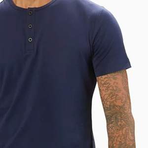 Top Selling Buttery Soft Pacific Blue Henley Shirt 62% Poliéster, 33% Algodón, 5% Spandex, Signature Fit, Curve-Hem - Product Image 6