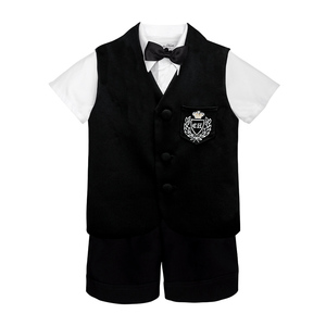 Giá Tốt Nhất Tùy Chỉnh Richard Chàng Trai Quần Áo Thiết Lập 4 Mảnh Màu Đen Bow Tie Vest Với Trắng Ngắn Tay Áo Sơ Mi Và Màu Đen Quần Ngắn - Product Image 4