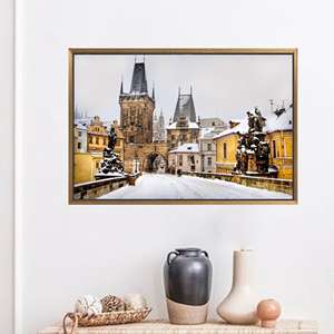 ผ้าใบพิมพ์ลาย: ภาพตกแต่งผนังวิวสะพานปราก ศิลปะเมืองที่ไม่เหมือนใคร 1P: กรอบสีทอง - Product Image 1