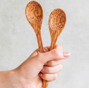 Ensemble de couverts jetables en bois de coco, cuillères et baguettes, marron, fait main, manche personnalisé, ustensile classique écologique du Vietnam - Product Image 1