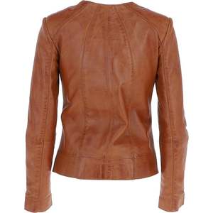 Chaquetas de cuero personalizadas de tendencia superior para mujer, diseño de cuello vuelto sólido, mangas completas, forro de satén transpirable - Product Image 3