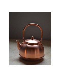 Copper <b>kettle</b> with ergonomic <b>wooden</b> grip and heat resistant base designed for both display and functional use - Product Image 2