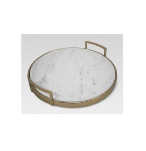 Plateau en marbre de forme ronde de la meilleure qualité plateau de service de nourriture ramadan au design attrayant pour accessoires de cuisine par le monde métallique indien - Product Image 1