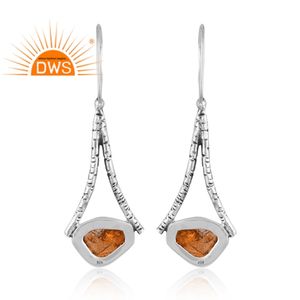 ต่างหูห้อยอัญมณีซิทรินธรรมชาติสีเงินสเตอร์ลิงออกซิไดซ์ออกแบบได้ตามต้องการ - Product Image 1