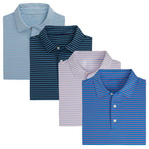 T-shirt de golf décontracté pour hommes avec logo personnalisé de haute qualité à imprimé rayé rouge et à séchage rapide en élasthanne/polyester - Product Image 2