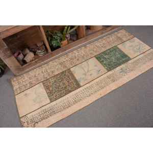 Alfombra de lana turca Vintage de 2,7x6,2 pies, diseño de retales verde Beige, técnica de tejido plano para decoraciones de sala de estar, látex de 4m - Product Image 5