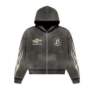 เสื้อมีฮู้ดซักเอนไซม์แฟชั่นสไตล์สตรีทในเมืองเสื้อมีฮู้ดฟอกสีด้วยกรด - Product Image 5