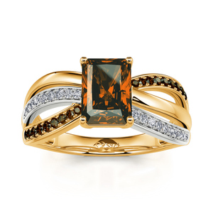 Jeulia Delicious Coffee Two Tone Crossover <b>Emerald</b> Cut <b>Ring</b> Rhodium Plated Sterling <b>Silver</b> - Product Image 1
