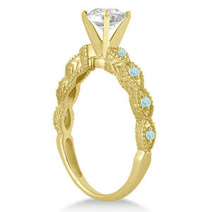 Anillo de Compromiso Vintage de Oro Amarillo de 14k con Aguamarina de 1.50ct y Diamantes con Baño de Rodio, Incluye Corte Princesa, Marquesa, Esmeralda, Rubí y Topacio - Product Image 2