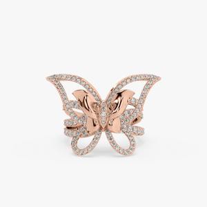 Estética hermosa mariposa laboratorio crecido diamante anillo insectos diseño 14K 18K sólido blanco rosa amarillo oro promesa anillo-DS0560 - Product Image 2