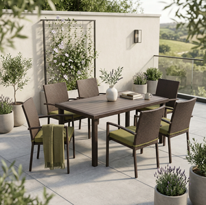 Mesa de Comedor de Mimbre para Exteriores, Diseño <span class=keywords><strong>Rectangular</strong></span>, Resistente a la Intemperie, para Jardín y Patio Trasero - Product Image 4