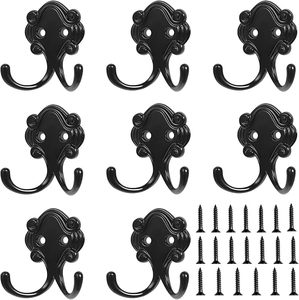 <b>Wall</b> Coat <b>Hooks</b> Heavy Duty Black Metal <b>Hooks</b> <b>Wall</b> Mounted With Screws Double Robe Coats <b>Hook</b> for Hanging Coat Towel <b>Key</b> & Bags - Product Image 4
