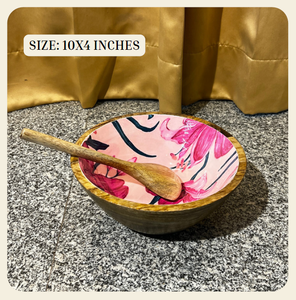 ชามไม้สำหรับสลัดที่ทำด้วยมือทนทานเครื่องครัวงานฝีมือแบบอินเดียและของสะสมอาหารงานหัตถกรรมอินน์ออกแบบเป็นวงกลม - Product Image 4