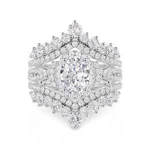 Juego de anillos nupciales Jeulia Twisted Oval Halo con realce en forma de V - Product Image 1