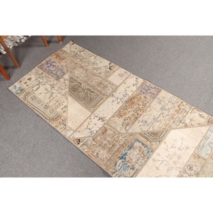 Tapis vintage, petit tapis turc de 2,8 x 8,5 pieds, tapis beige à motifs floraux arc-en-ciel - Product Image 2